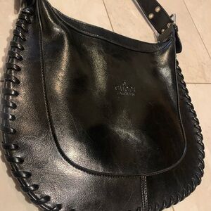 Gucci Black Leather Whipstitch Shoulder Bag